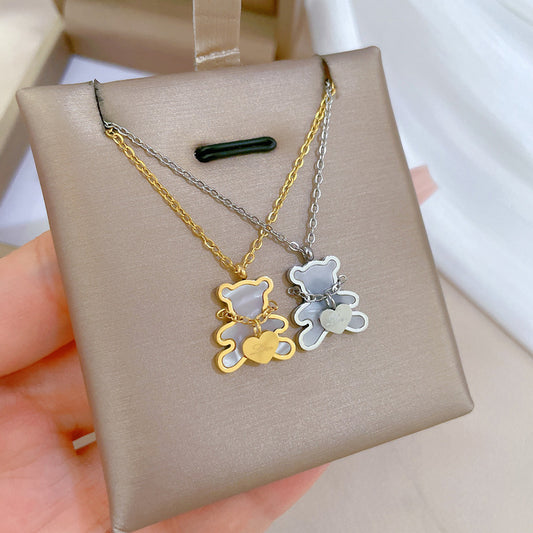 Minimalist Heart Bear Geometric Titanium Steel Plated Collar Necklace for Unisex