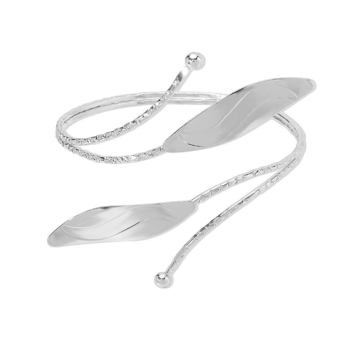 Punk Style Adjustable Flower and Leaf Shaped Arm Cuff Bracelet for Women Made of Iron with Rhinestone Inlay and Plated Finish