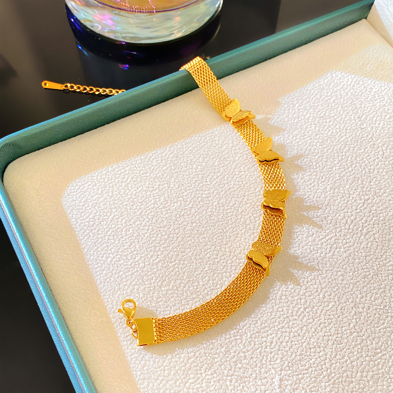 Sweet Minimalist Matte Plated Titanium Steel Butterfly Woven Mesh Bracelet