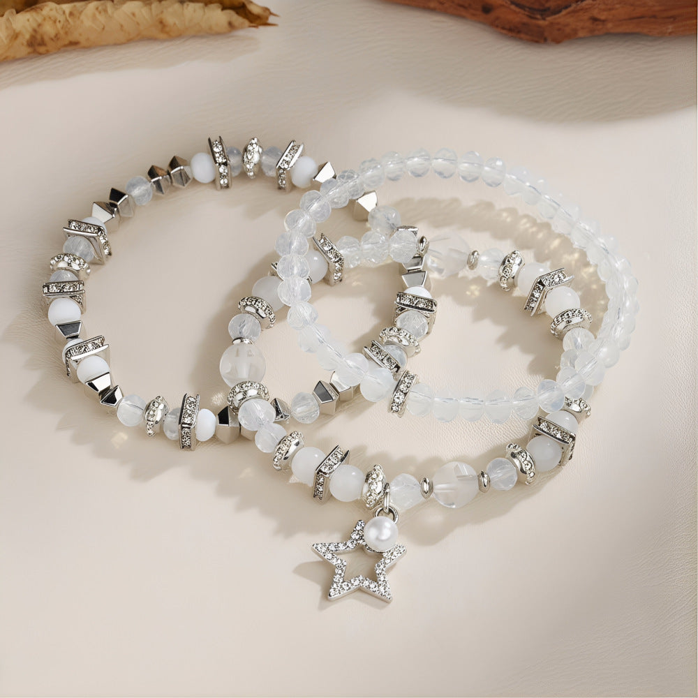 Bohemian Geometric Heart Round Alloy Pearl Rhinestone Bracelet for Women