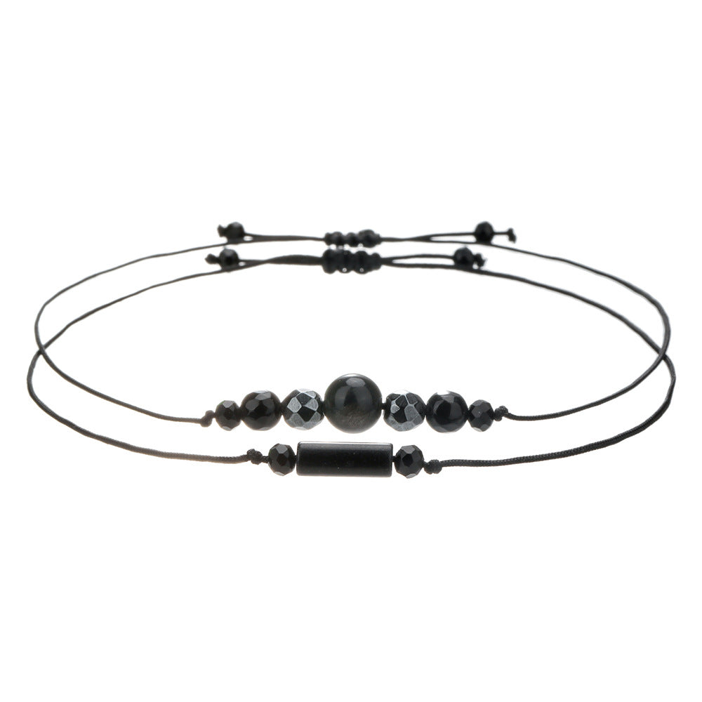 Minimalist Handmade Cylindrical Beaded Stone Bracelet with Rose Quartz Tiger Eye Hematite and Black Agate for Unisex
