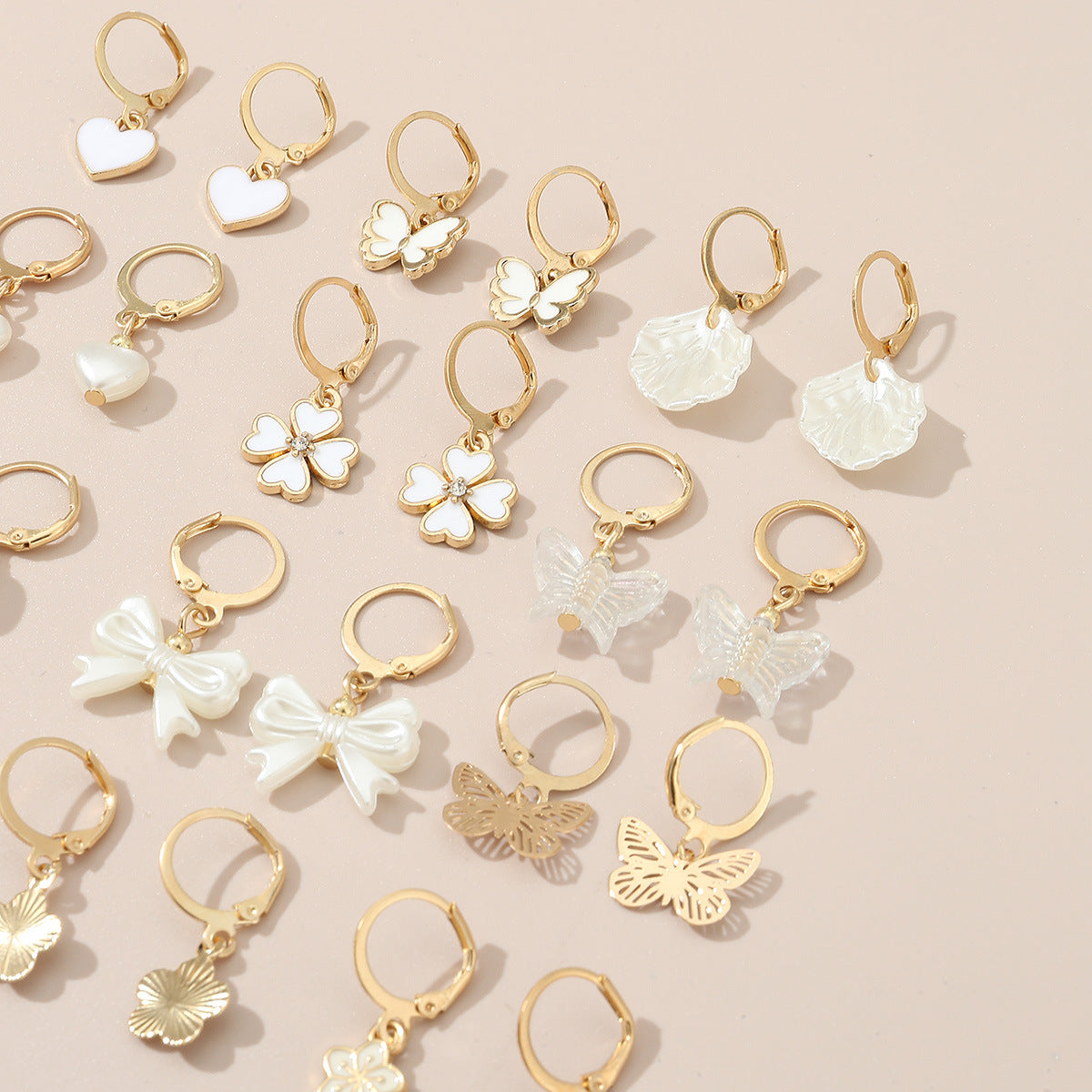 Pendientes de Aleación con Diseño Minimalista de Corazón, Lazo y Detalles Florales para Niñas