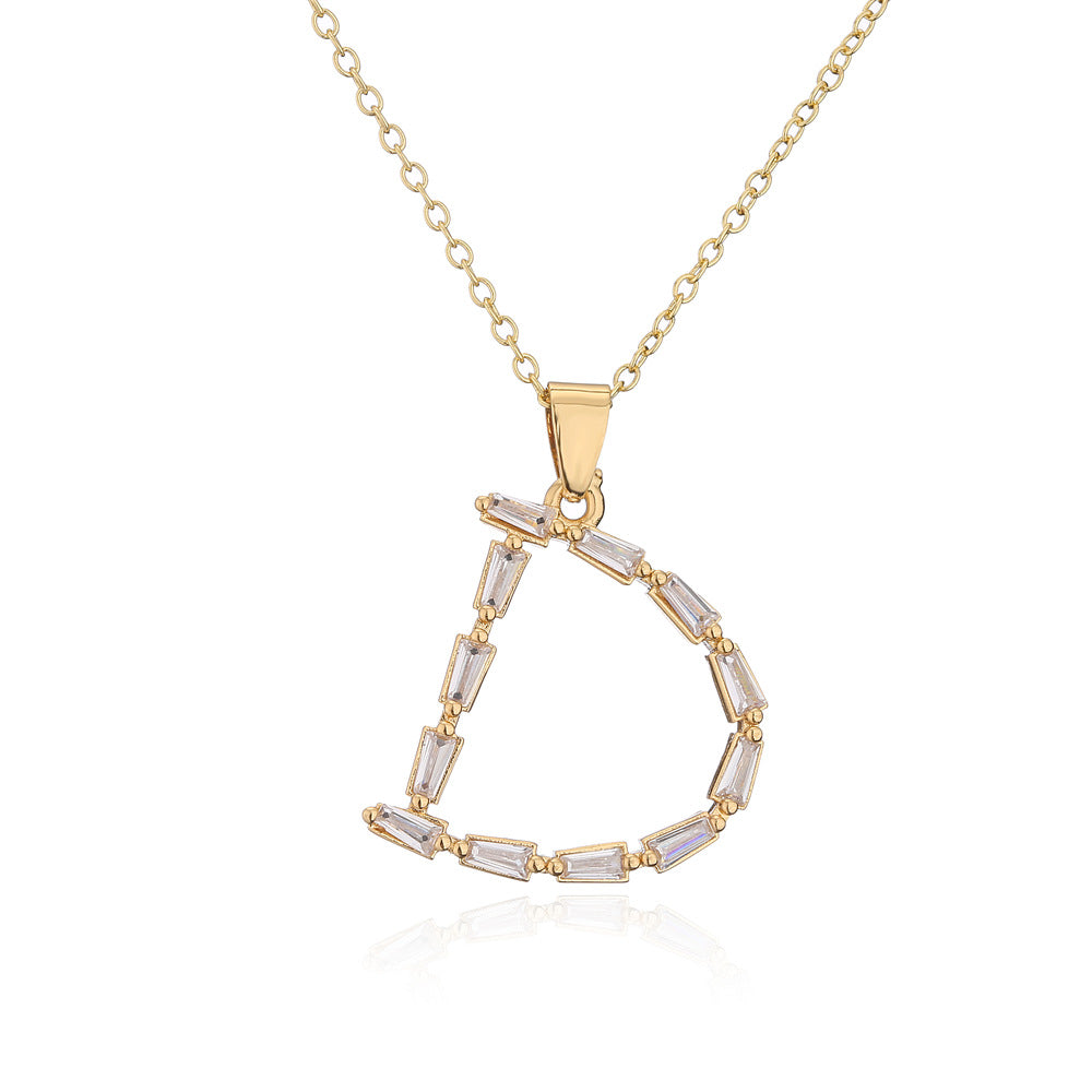 Collana da donna con ciondolo a lettera minimalista in ottone, placcata in oro 18K con intarsio di zirconi