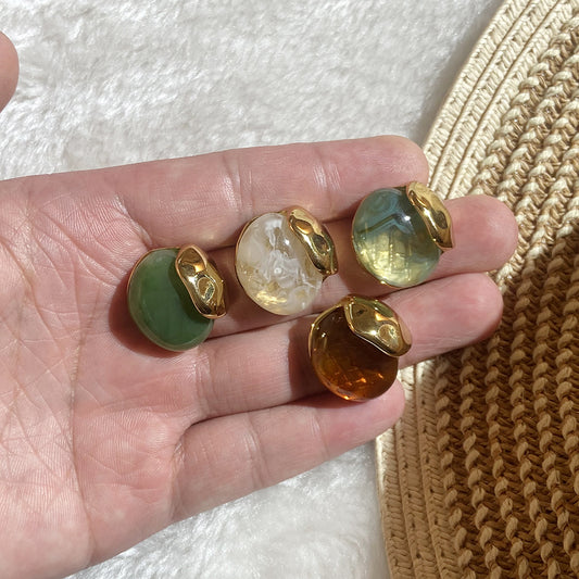 Pendientes de Resina Ovalados Geométricos de Moda en Acero Inoxidable con Acabado Chapado para Mujer