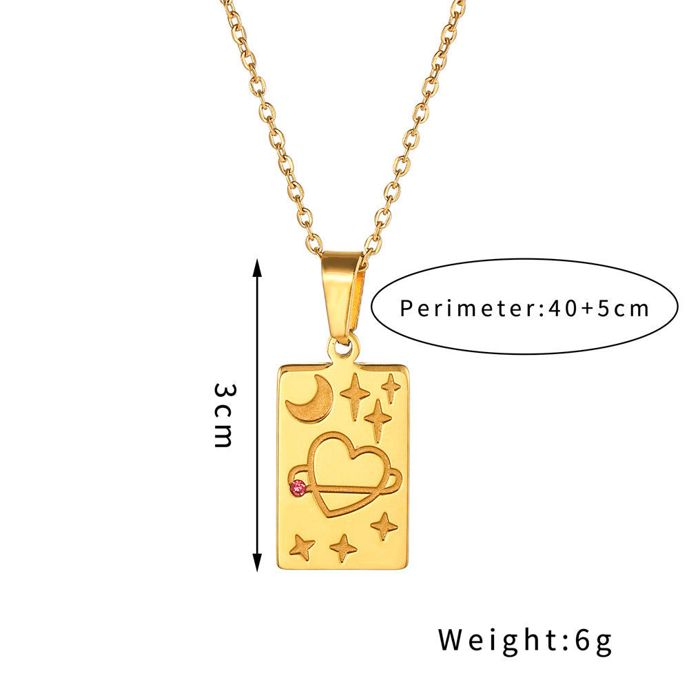 Minimalist Luxury Geometric Tarot Carved Pendant Titanium Steel Necklace Cable Chain