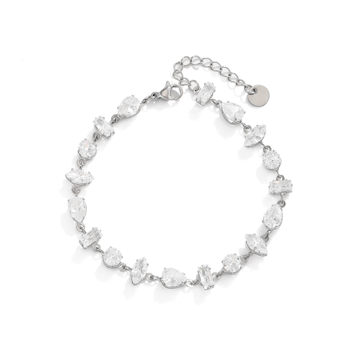 Geometric Teardrop Stainless Steel Plated Bracelet with Cubic Zirconia Inlay for Women