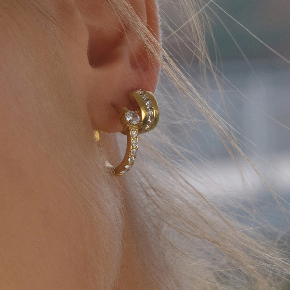Elegant Geometric Round Stainless Steel Plated Cubic Zirconia Hoop Earrings for Women