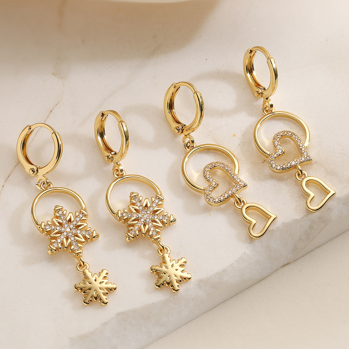 Minimalist Elegant 18K Gold Plated Brass Heart Geometric Earrings