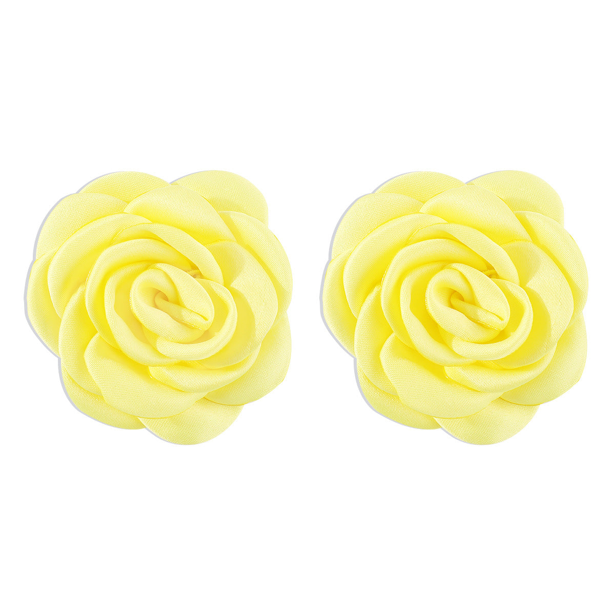 Dulces y Atrevidos Aretes Geométricos de Rosa con Detalles de Camelias de Tela en Colores Pastel Macaron