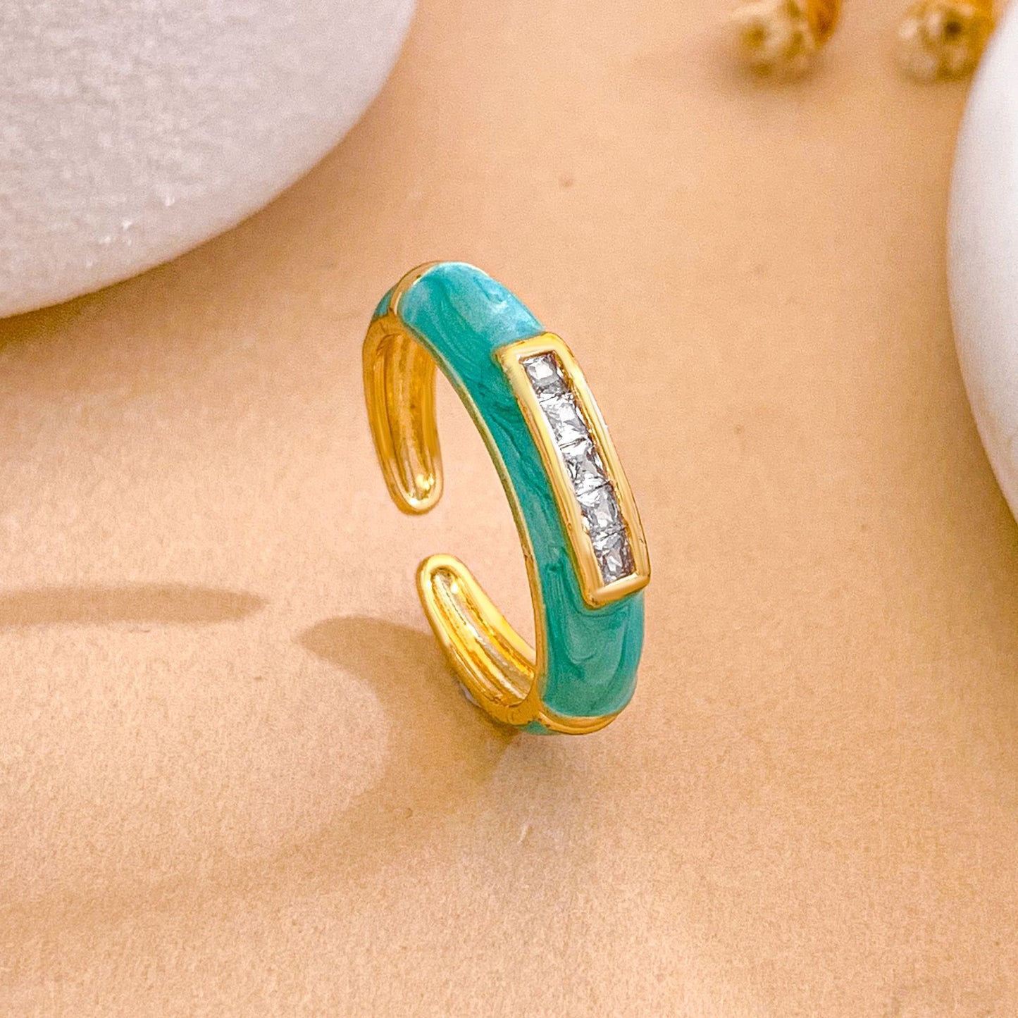 Anillo abierto de esmalte de latón chapado en oro, geométrico cuadrado minimalista para mujer