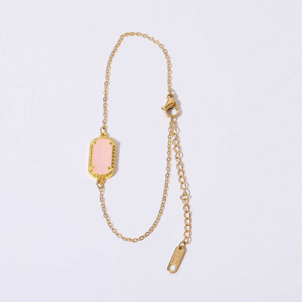Elegant Oval Green Zircon Necklace in Copper with Electroplated Finish for Women