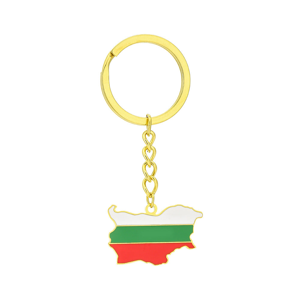Llavero Vintage de Acero Inoxidable Esmaltado Estilo Étnico con Mapa de Bulgaria y Bandera