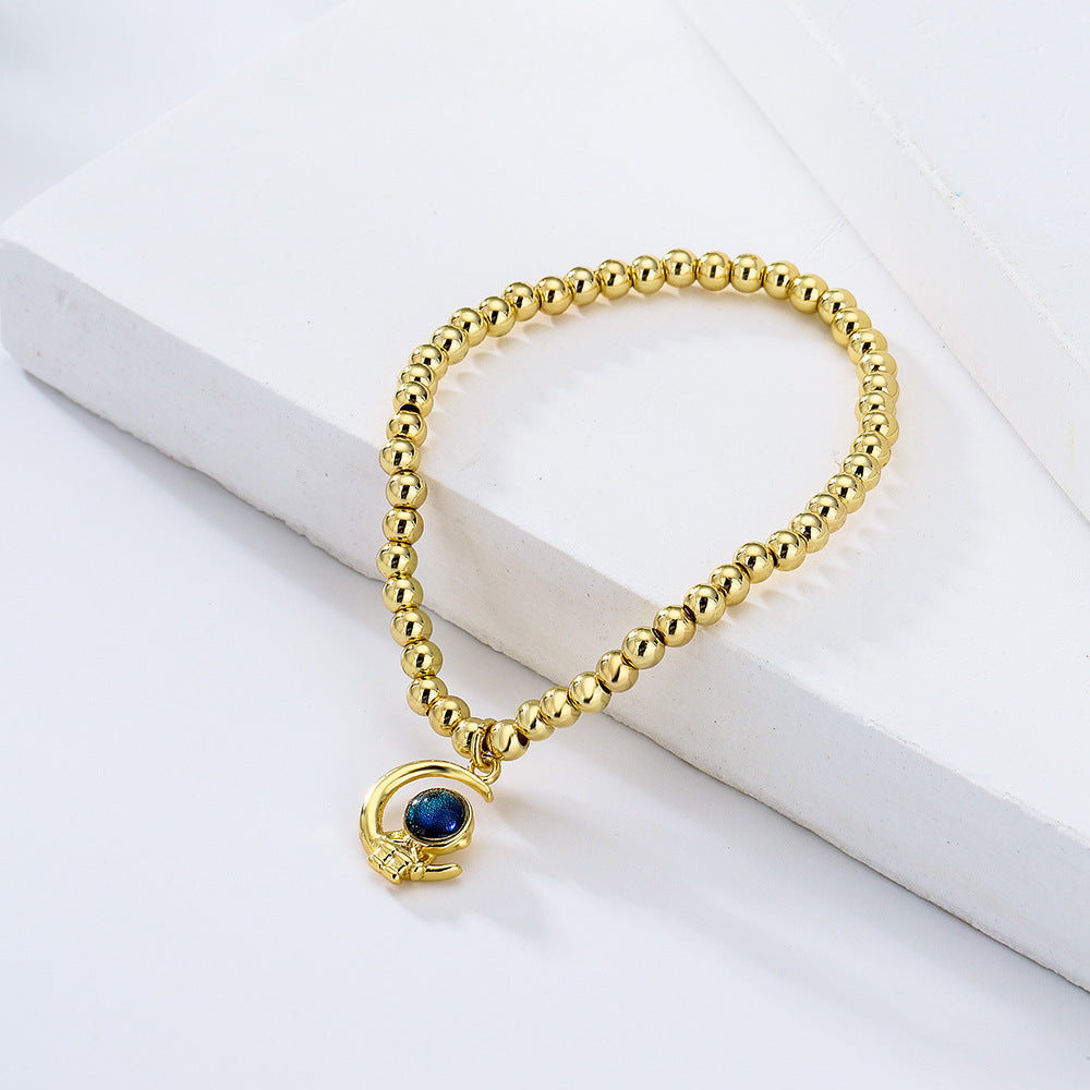 Creative Bear Astronaut Pendant Bracelet for Women with Copper Beads and 18K Gold Plating
