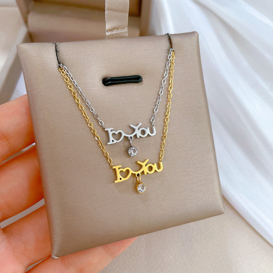 Minimalist Geometric Titanium Steel Plated Necklace for Women with Zircon Accents Locket Chain Fashion Accessory