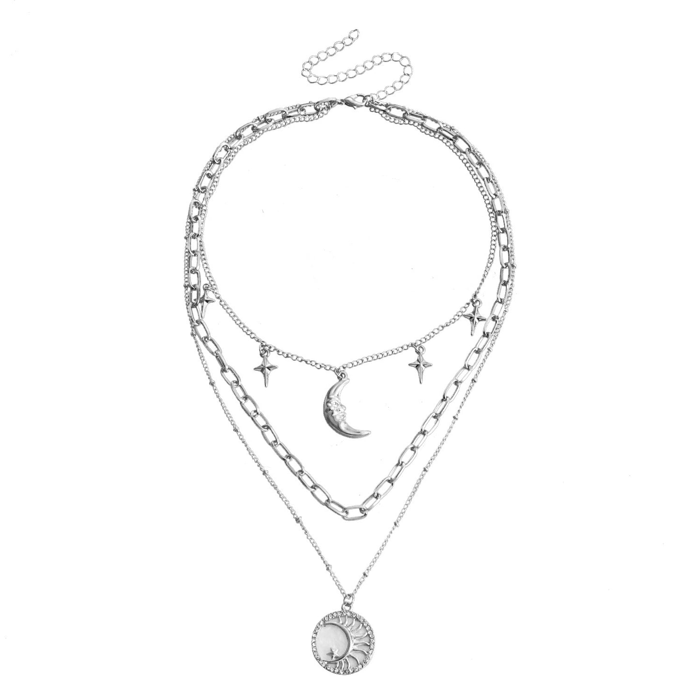 Casual Alloy Star Moon Pendant Necklace with Singapore Chain
