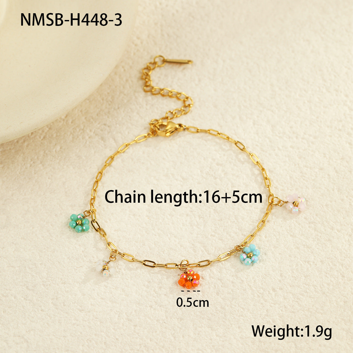 Fashionable OL Style Geometric Flower Beaded Pendant Bracelet for Women Stainless Steel Electroplated Minimalist Jewelry