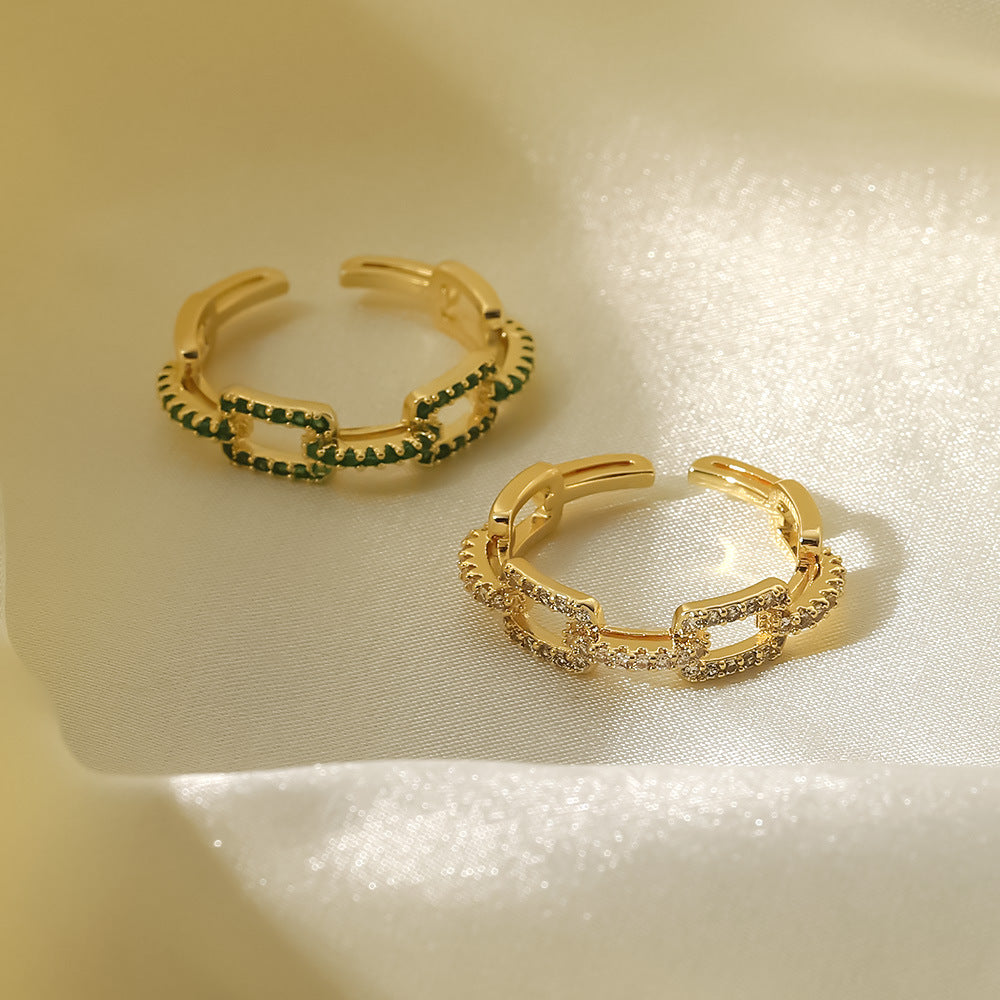 Anello Aperto Regolabile Geometrico Minimalista Placcato Oro 18K Rame con Intarsio di Strass Gioielli alla Moda da Donna
