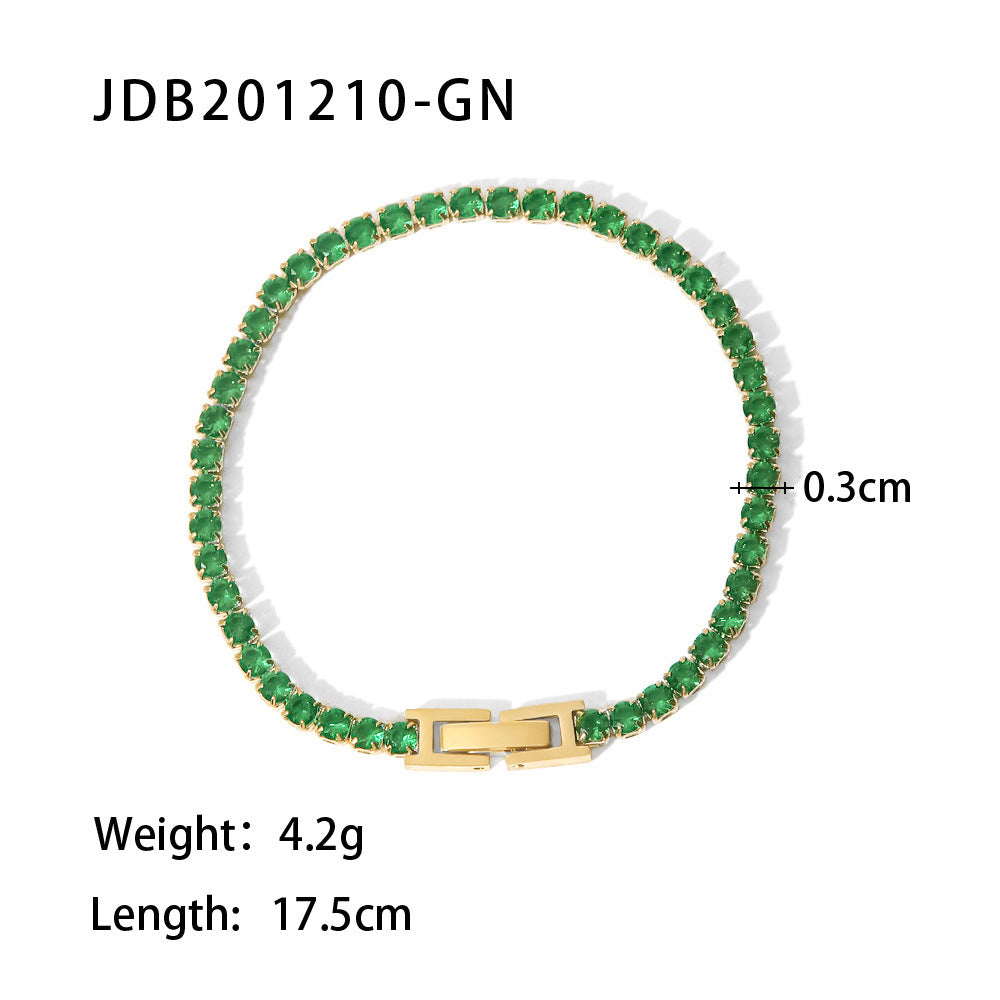 Gold Plated Stainless Steel Round Geometric Women's Bracelet with Cubic Zirconia