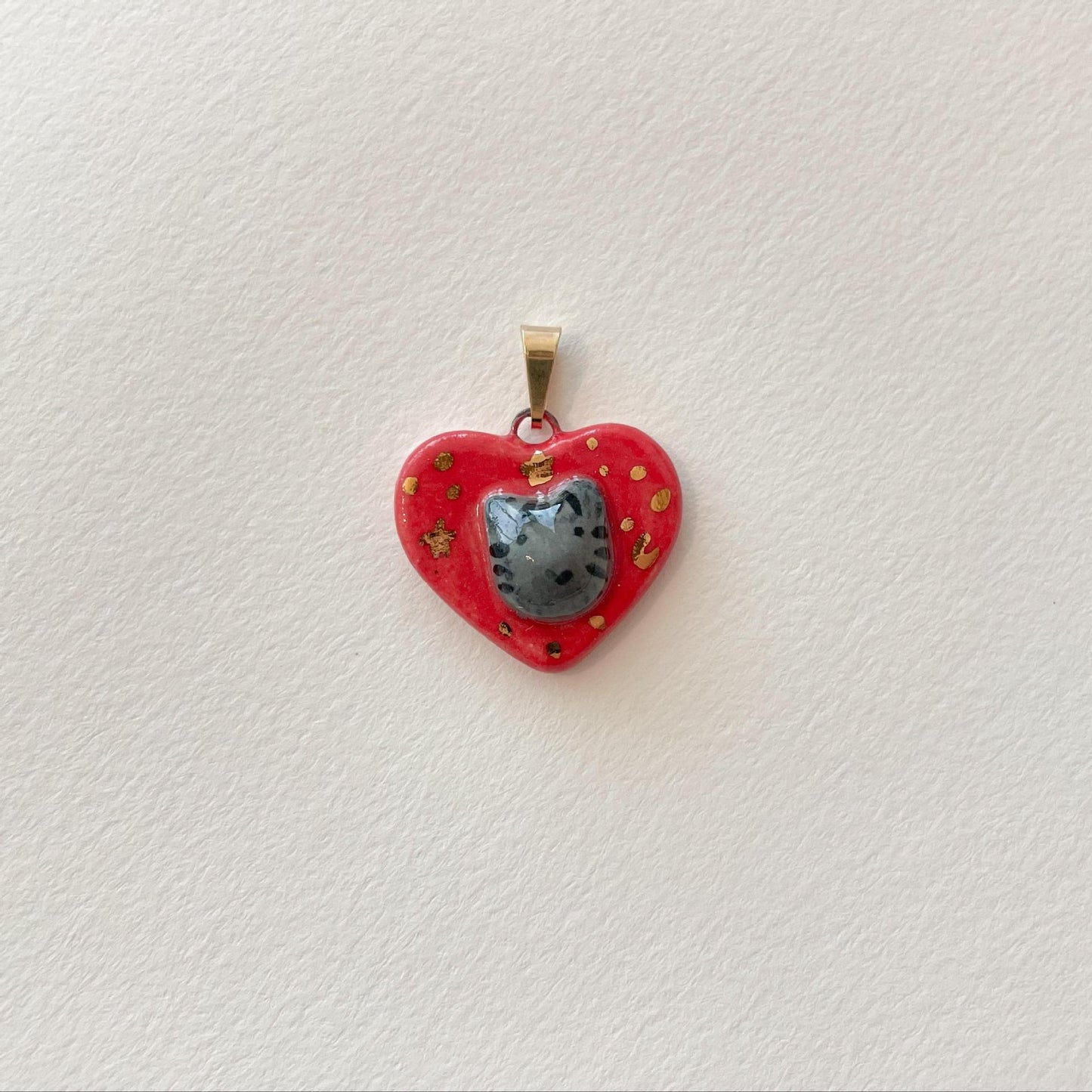 Vintage 18K Gold Plated Stainless Steel Heart Cat Charm Bar PVD