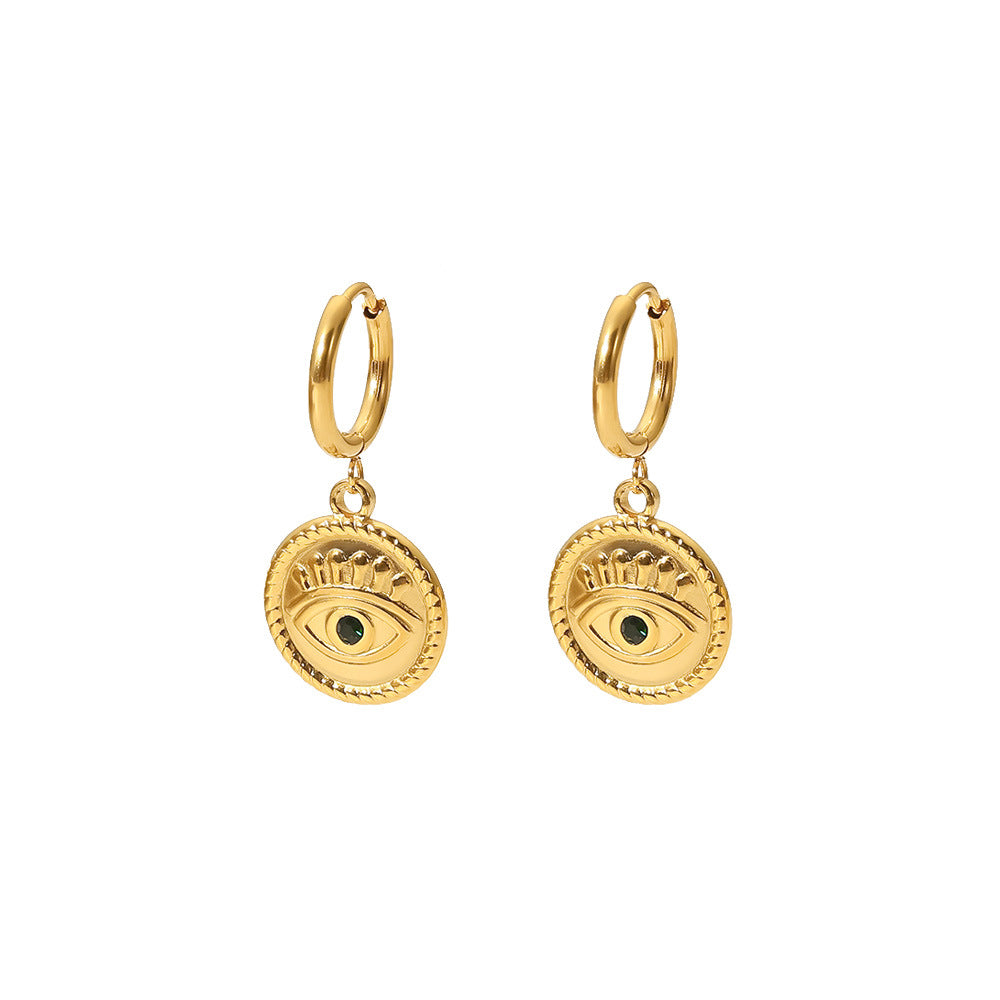 INS Style Geometric Circle Stainless Steel Earrings with 18K Gold Plating for Women and Men