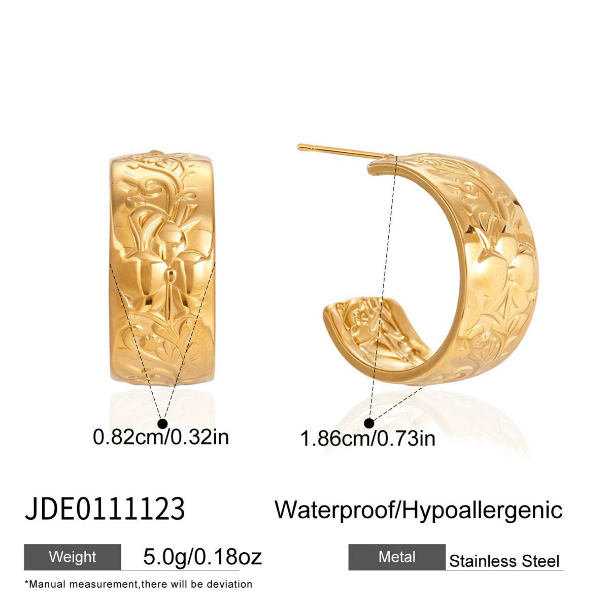 Orecchini a cerchio a C a fiore geometrici lussuosi e minimalisti in acciaio inossidabile placcato oro 18K, gioielli di moda per donna