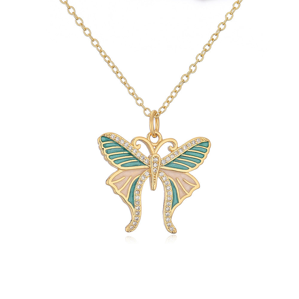 Minimalist Butterfly Pendant Necklace for Women Made of Brass with 18K Gold Plating and Enamel Finish Featuring Cubic Zirconia Inlay