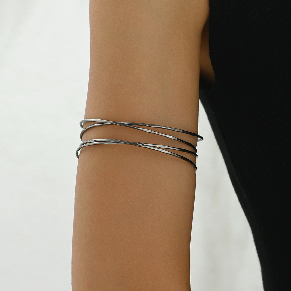 Minimalist Geometric Alloy Bracelet for Women with Plated Finish Multi-Layer Arm Cuff