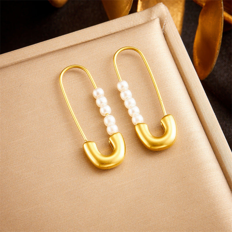 Orecchini da donna in acciaio inossidabile placcati oro a forma di spillo, design minimalista alla moda
