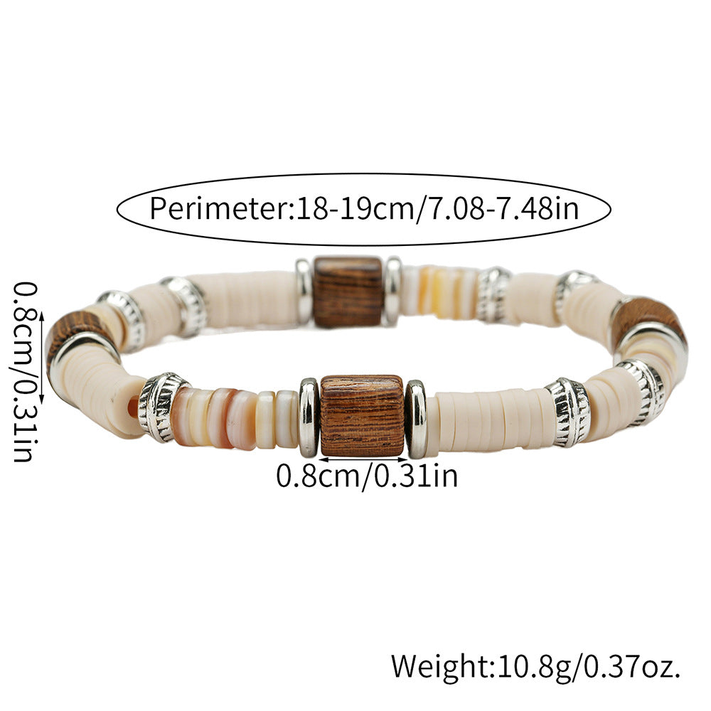 Minimalist Geometric Round Resin Wood Beaded Bracelet Unisex Casual Jewelry