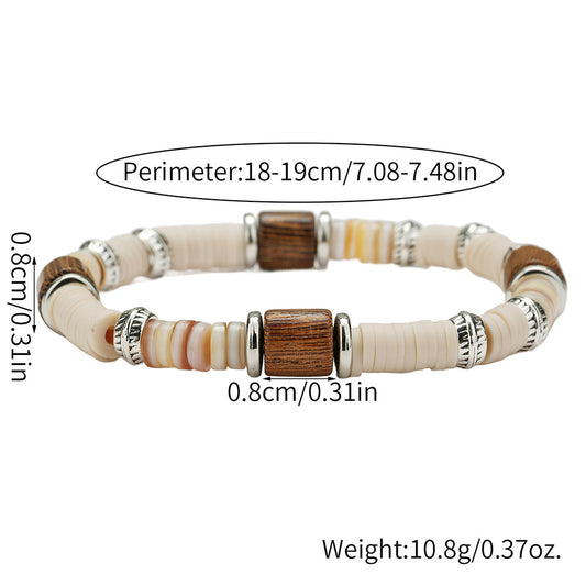 Minimalist Geometric Round Resin Wood Beaded Bracelet Unisex Casual Jewelry