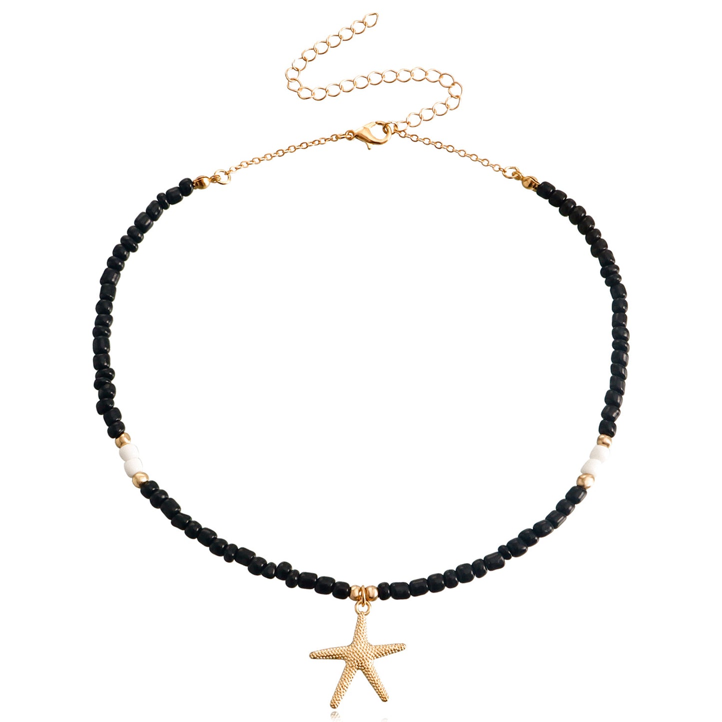 Bohemian Style Large Beaded Necklace for Women with Star Charms and Geometric Design in Alloy with Plated Finish