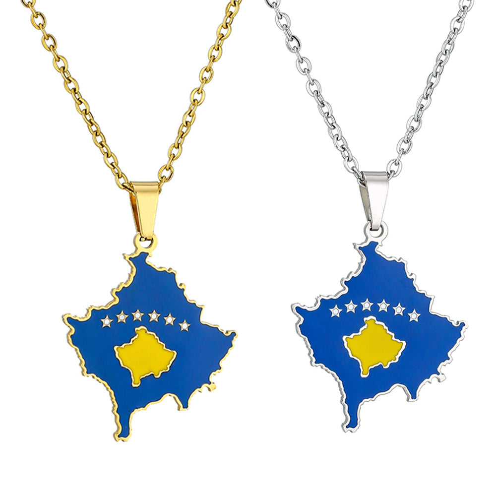 Collana con ciondolo smaltato geometrico vintage in acciaio inossidabile con catena a maglie per unisex