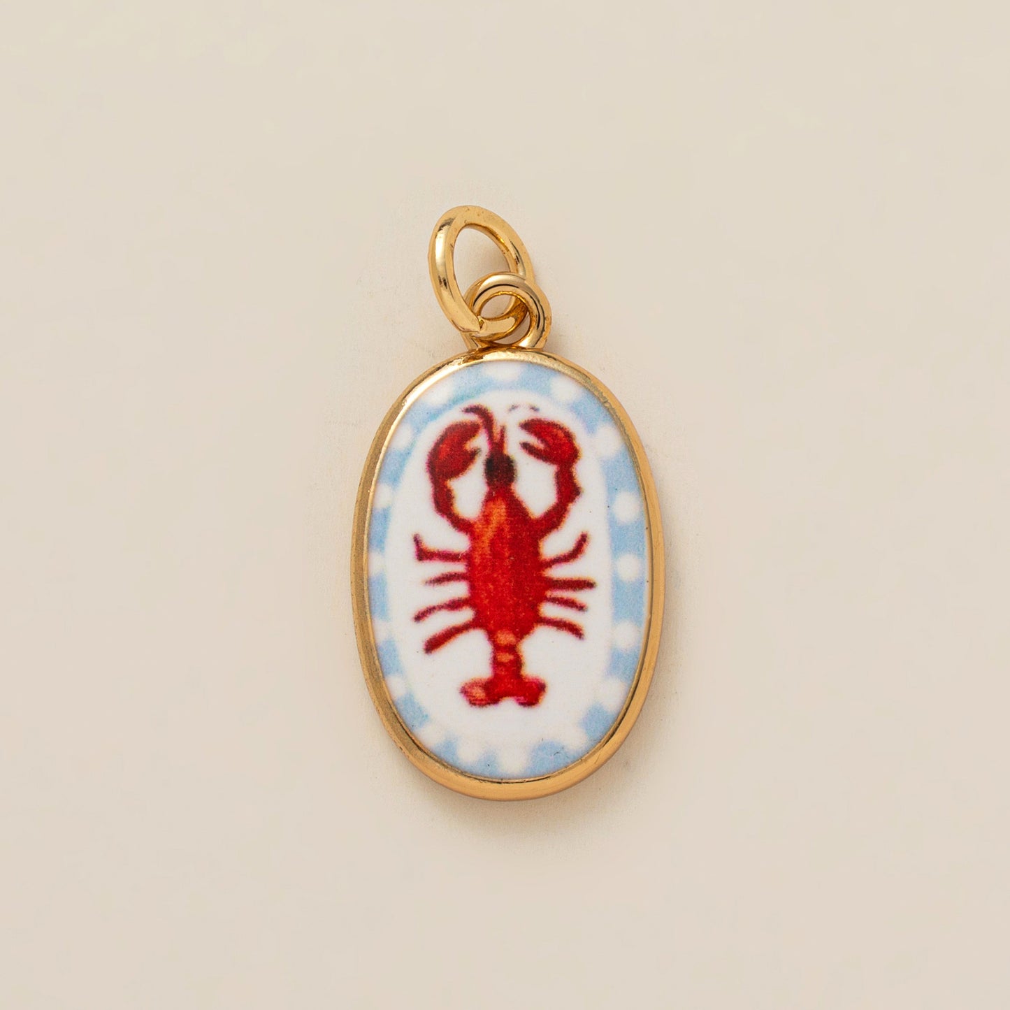 Vintage Plated Brass Ceramic Crab Lobster Clover Flower Charm Bar