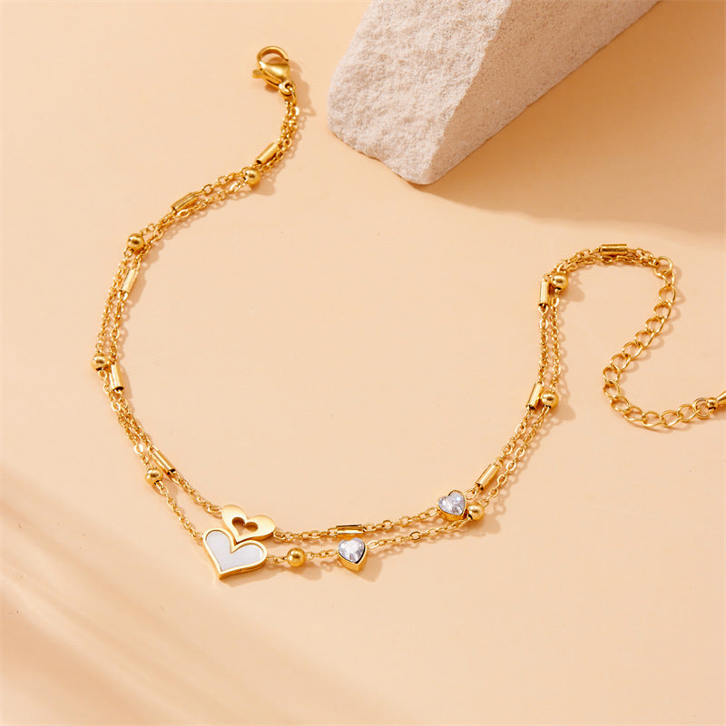 Vintage Minimalist Double-Layer Heart-Shaped Stainless Steel Anklet