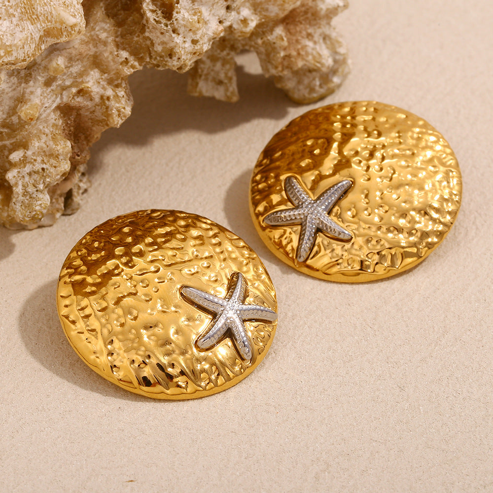 Orecchini Geometrici in Acciaio Inossidabile Placcati Oro 18K da Donna, a Scudo e a Stella, Orecchini a Perno alla Moda