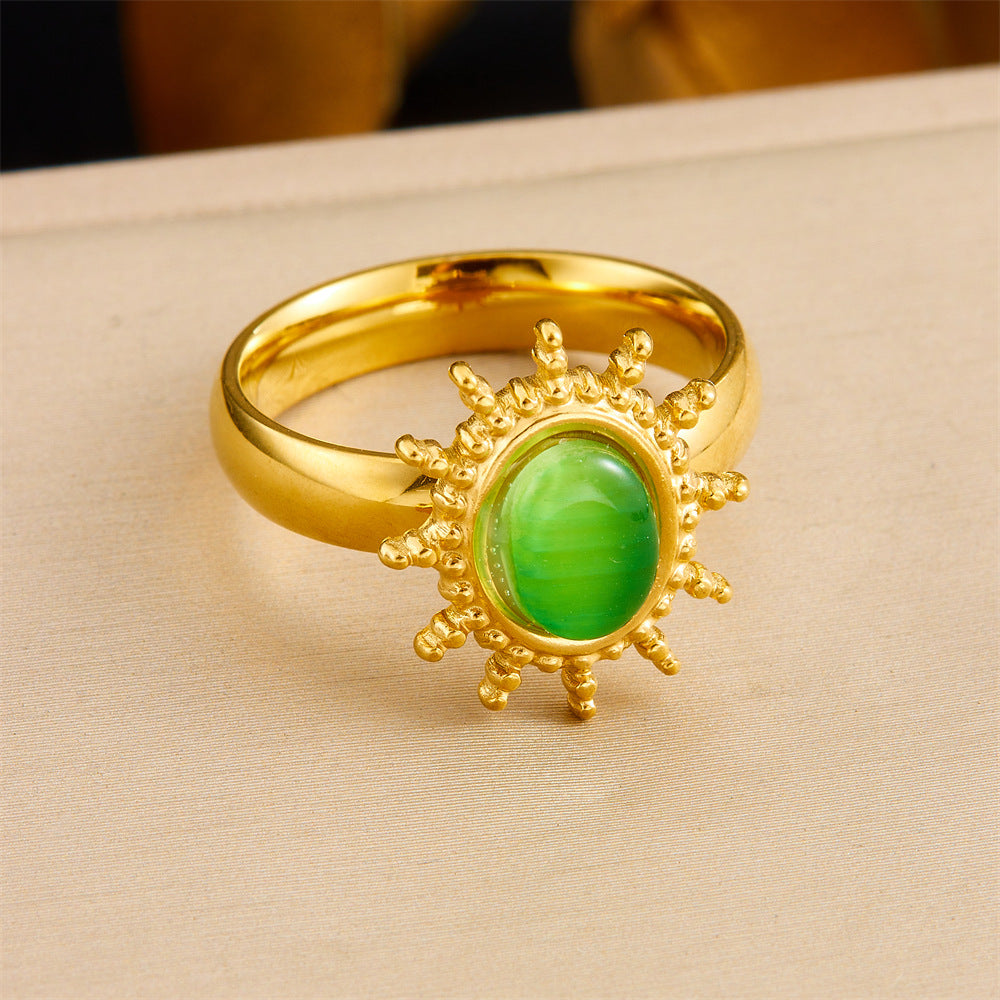 Anillo de acero inoxidable geométrico de estilo vintage con baño de oro de 18 quilates y detalle de corazón asimétrico para mujer