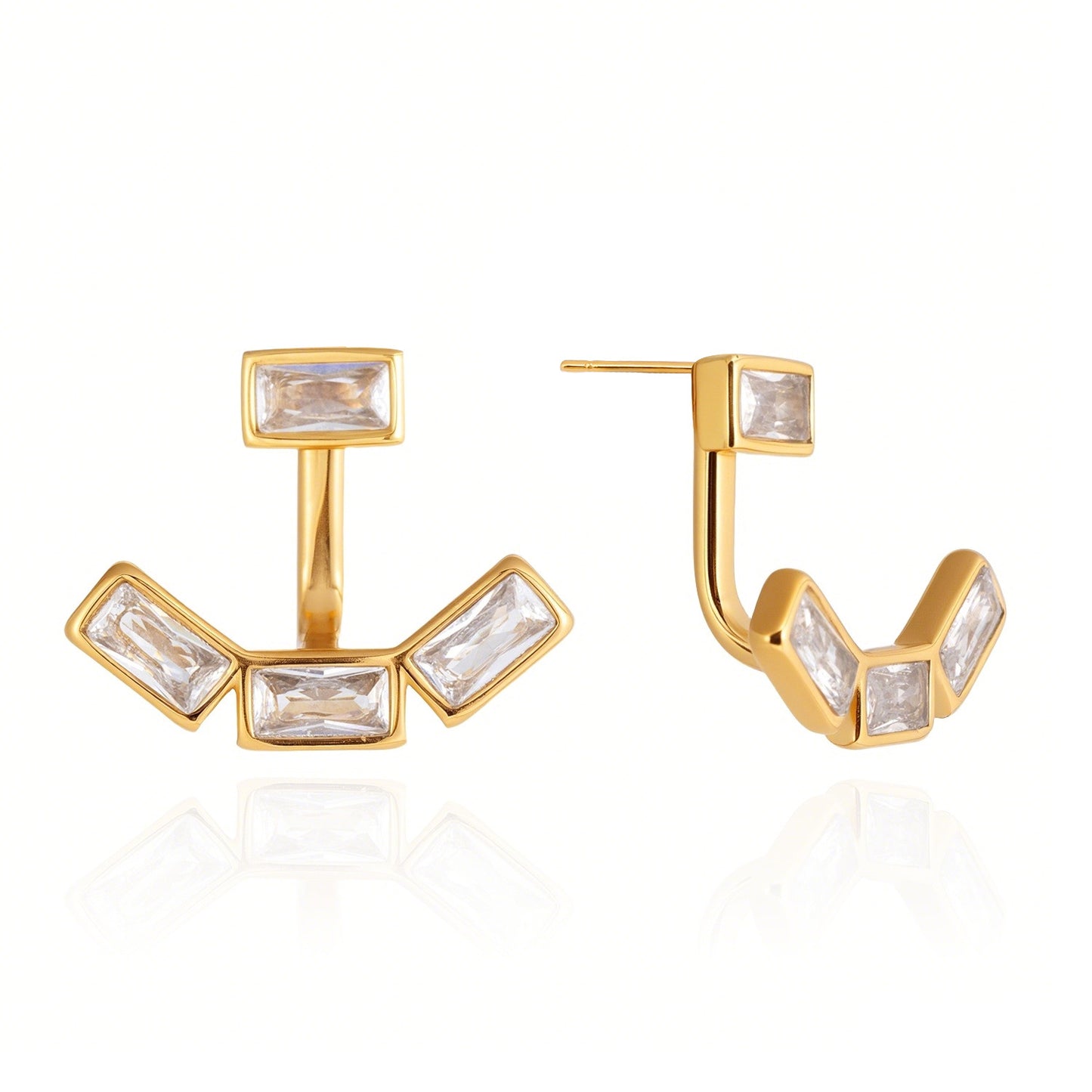 Minimalist Elegant Geometric Stainless Steel PVD Cubic Zirconia Earrings for Women