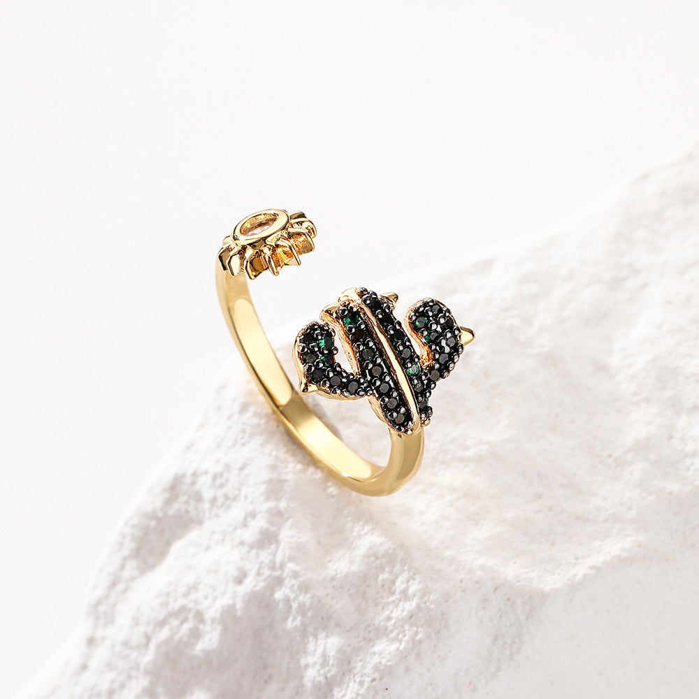 Anello in Rame Geometrico Vintage con Placcatura in Oro 18K e Zirconia Micro-Pave per Donna