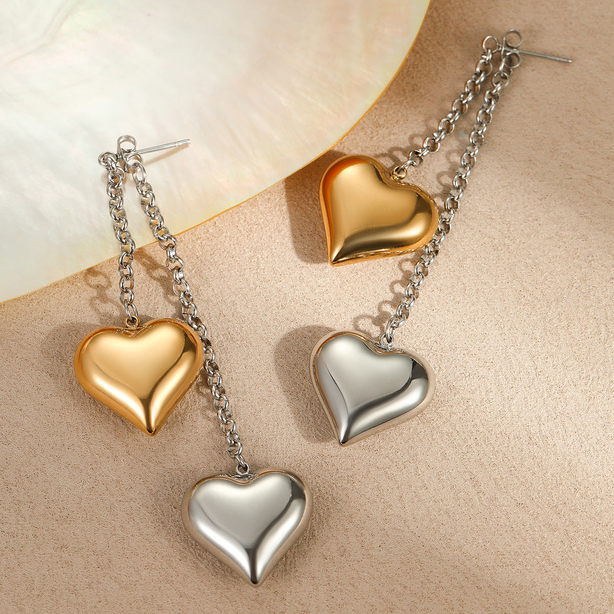 Orecchini minimalisti in acciaio inossidabile a forma di cuore con placcatura in oro 18 carati per donna, gioielli da ufficio alla moda