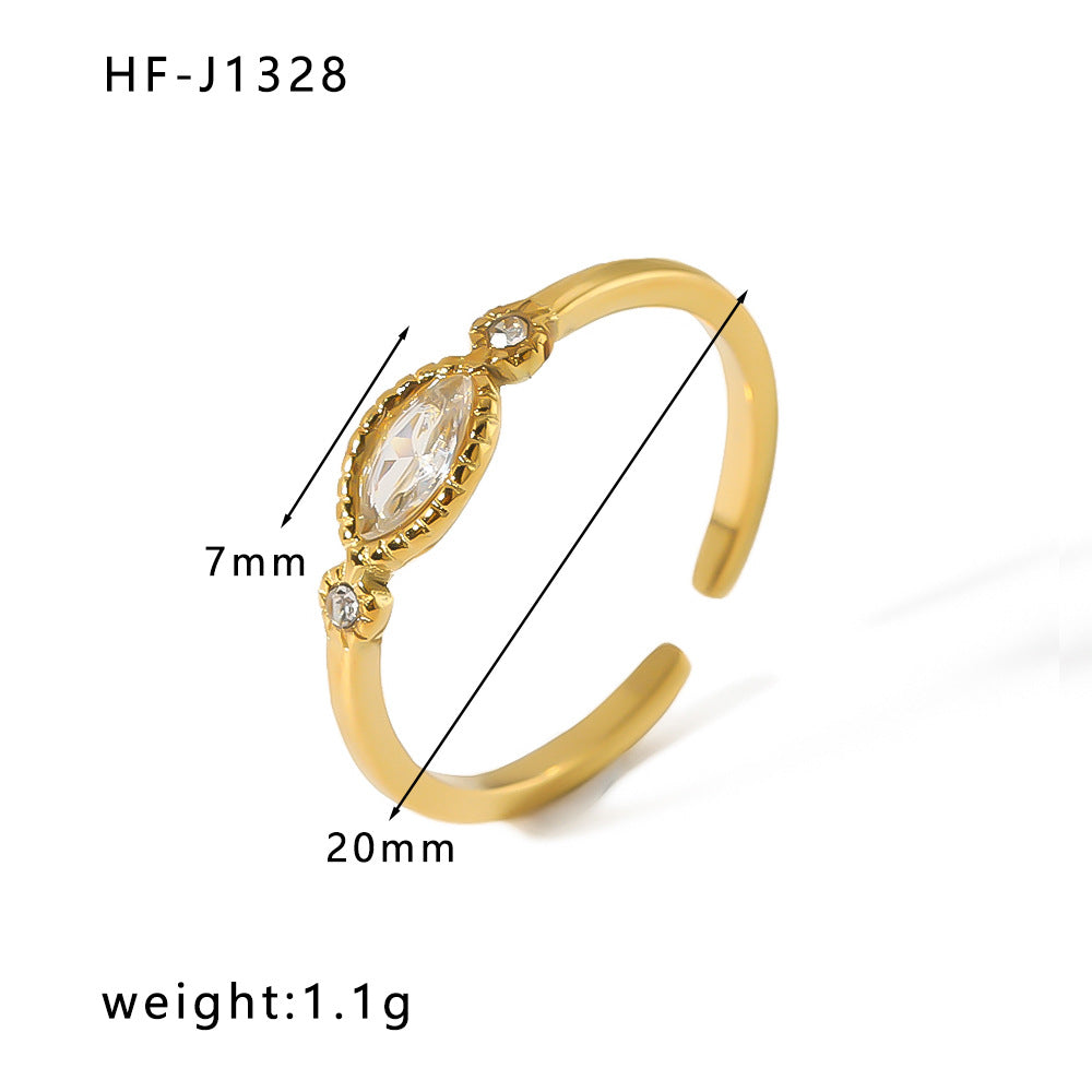 Ins Style Geometric Titanium Steel Ring with White Zircon Inlay Adjustable Fashion Open Band Jewelry for Women