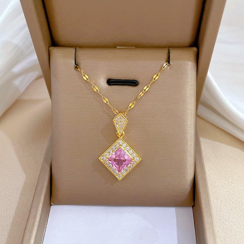 Collar con colgante de luna geométrica para mujer en acero de titanio con acabado chapado, elegante cadena de clavícula para bodas y fiestas