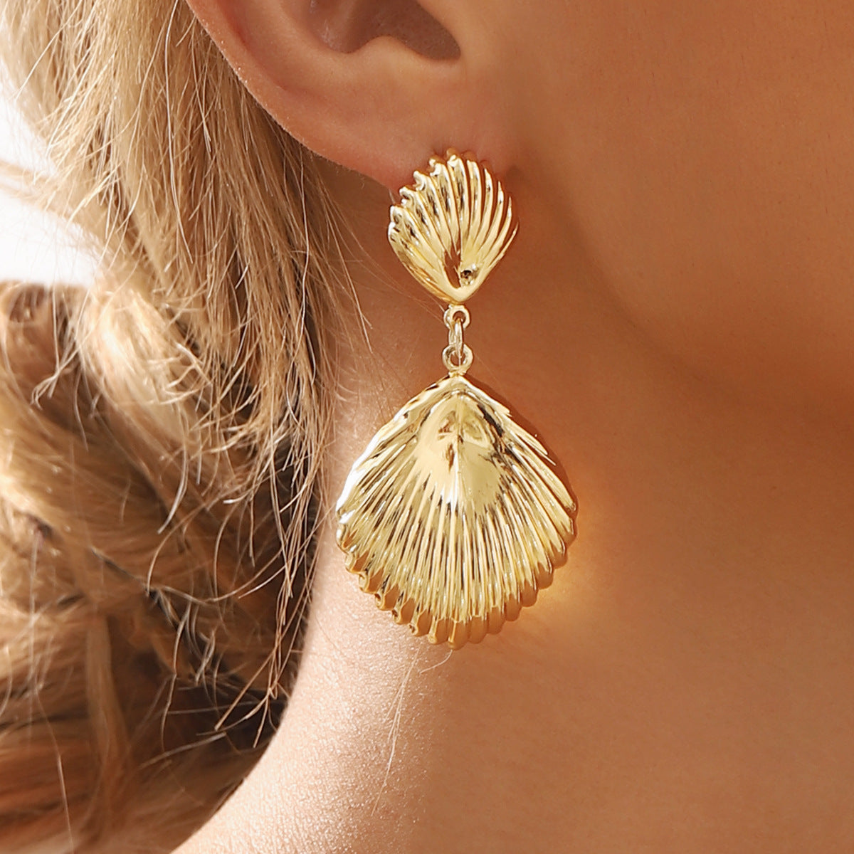 Pendientes de metal galvanizado con forma de concha, a rayas geométricas y personalizados