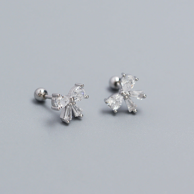 Sweet 925 Sterling Silver Plated Bow Stud Earrings with Cubic Zirconia