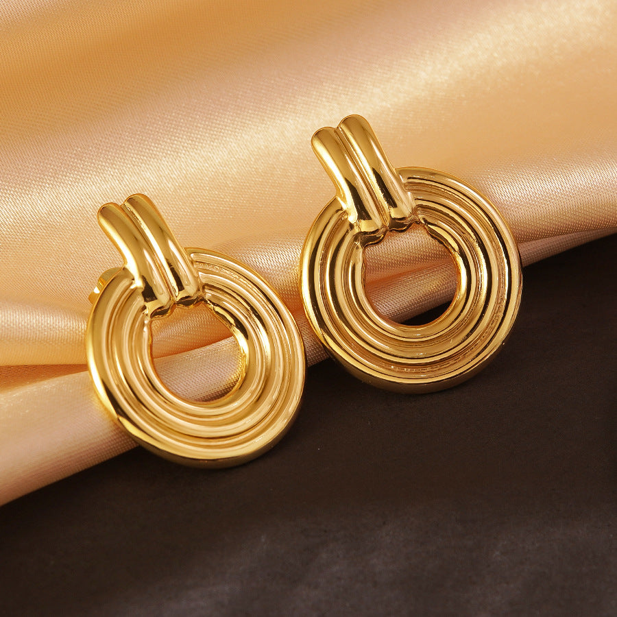 Orecchini da donna minimalisti, eleganti, geometrici, a cerchio vuoto, in acciaio inossidabile placcato
