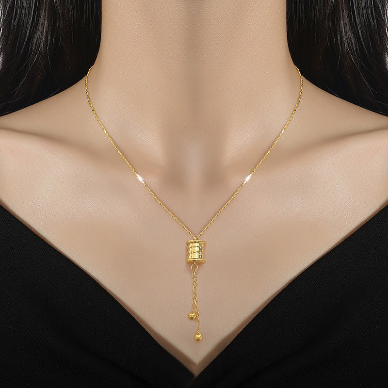 Collana Pendente Minimalista Geometrica in Acciaio Titanio Placcata Oro per Donna e Uomo, Stile Locket a Catena