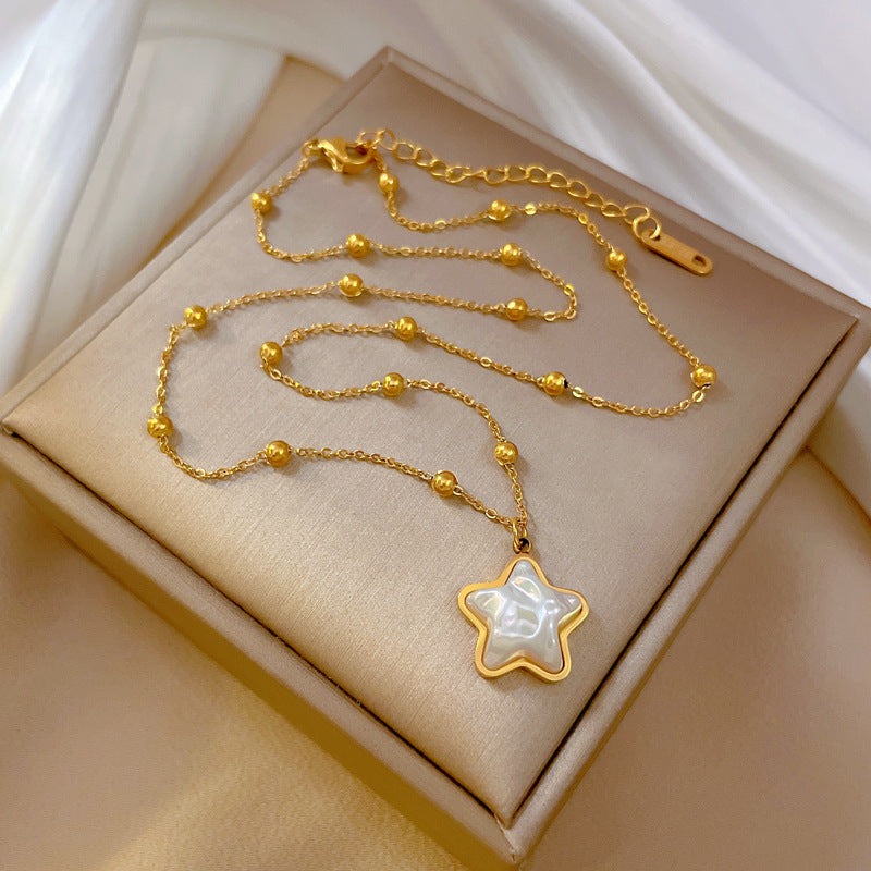 Minimalist Geometric Titanium Steel Star Mermaid Pendant Necklace for Women and Men with Gold Plating Locket Chain
