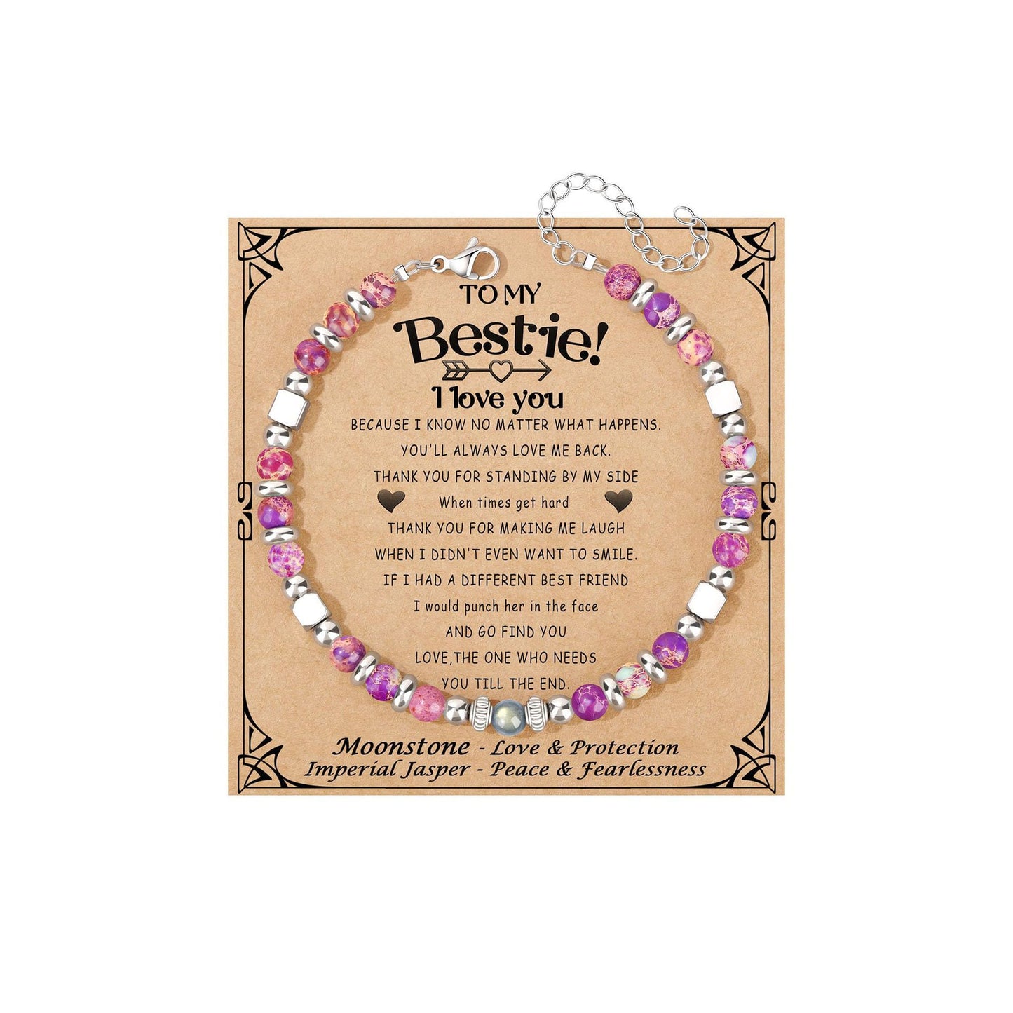 Fashion Stainless Steel Bracelet with 4mm Square Beads, Purple Imperial Stone and Lime Moonstone for Women