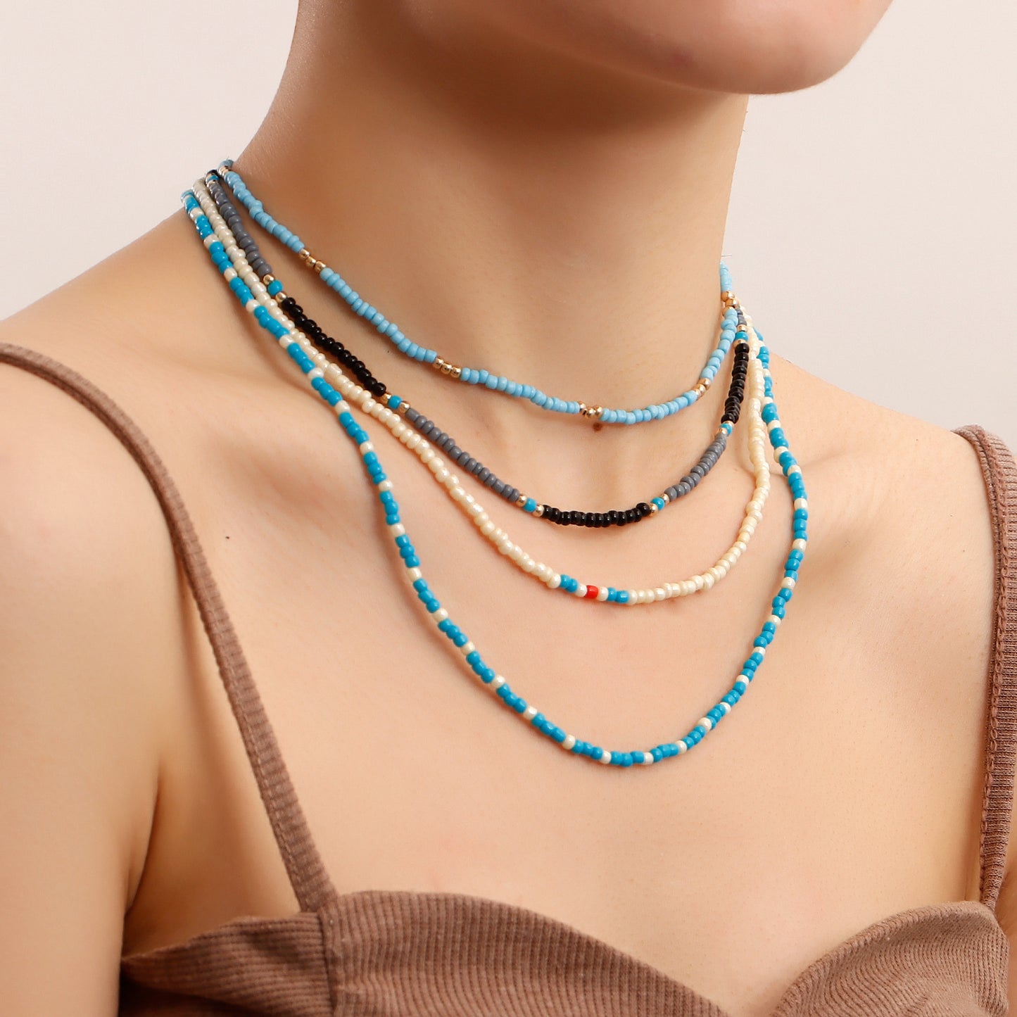 Minimalist French-Style Beaded Choker Necklace for Women with Geometric Shape Alloy Chain and Electroplated Finish