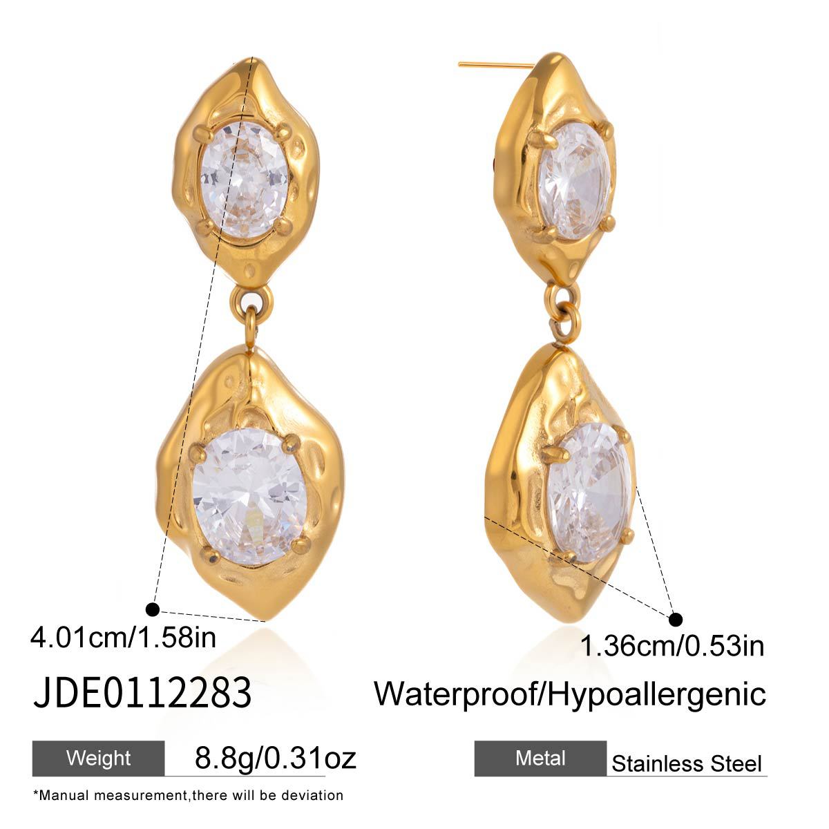 Minimalist Geometric Stainless Steel Plated Cubic Zirconia Earrings for Women