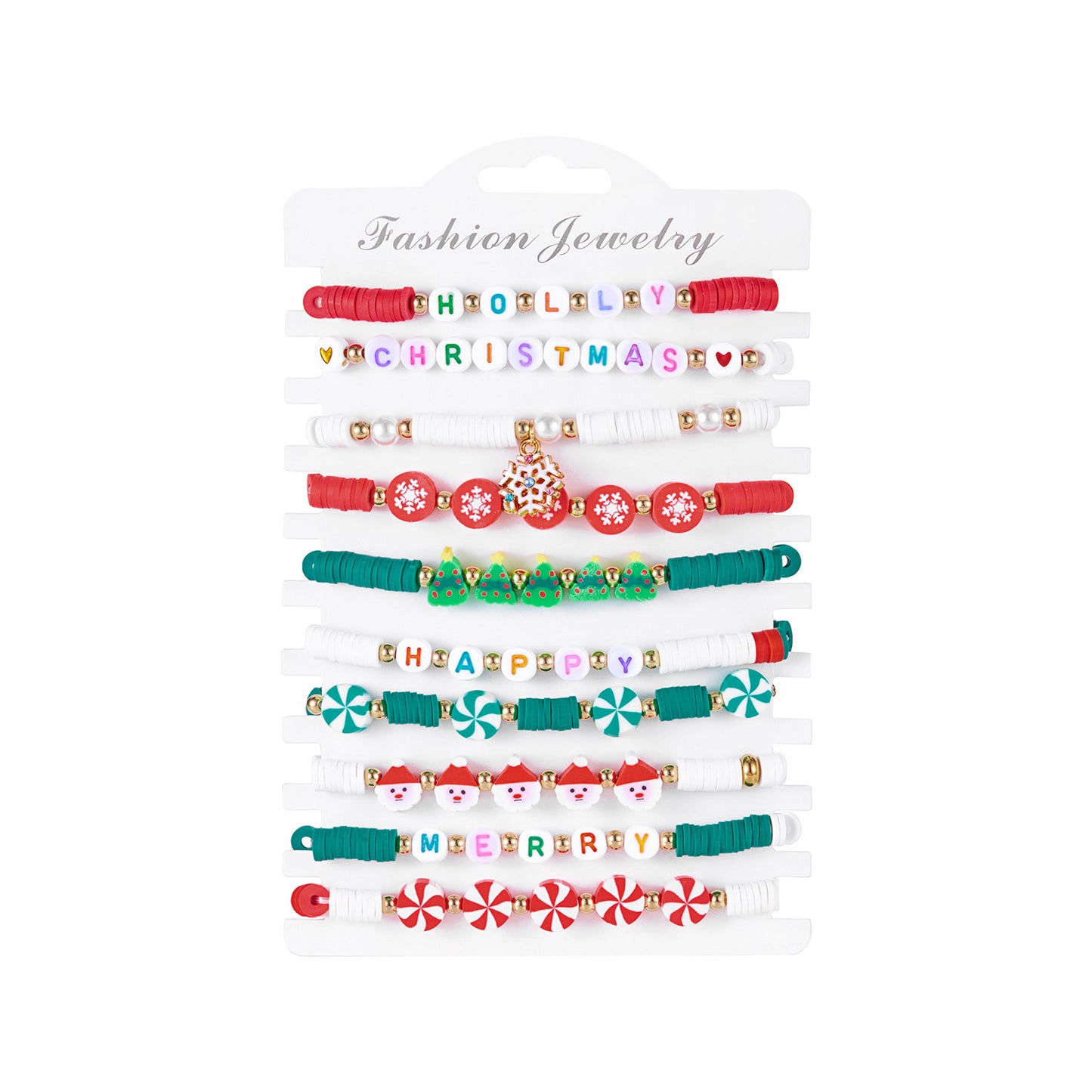 Pulsera de Dijes de Árbol de Navidad y Corazón de Aleación de Zinc Hecha a Mano con Cuentas de Copo de Nieve, Reno y Papá Noel para Mujer